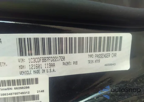 2015 Dodge Dart Sxt z USA, uszkodzony, nr VIN 1C3CDFBB7FD221720